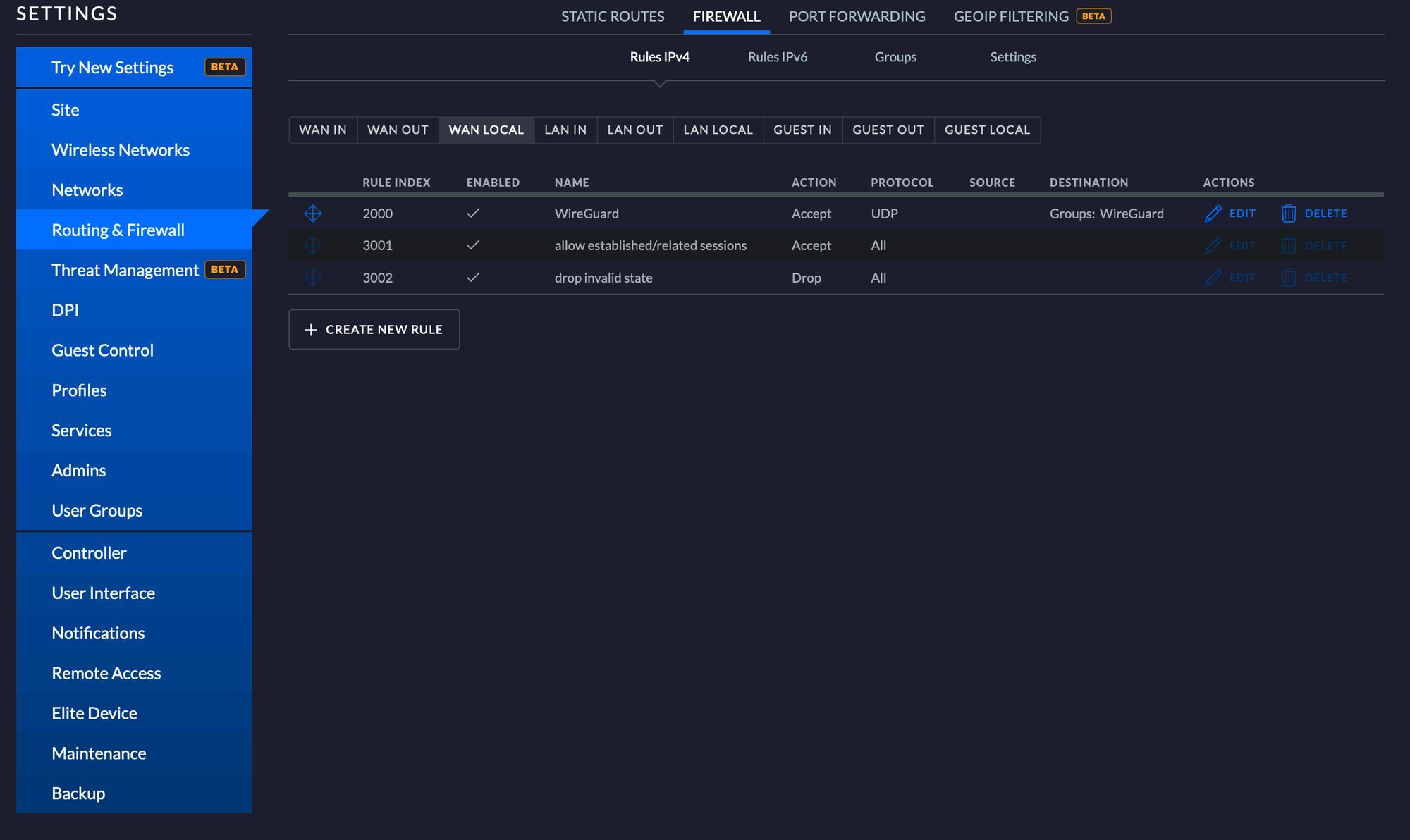 WireGuard firewall WAN LOCAL rule